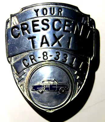 $75 • Buy 1960's High End Taxi Drivers Cap Badge Crescent Taxi Enameled Blue Taxi Cab Logo