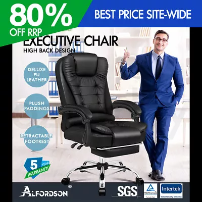 ALFORDSON Office Chair Gaming Executive Computer Racer Footrest PU Leather Seat • $149.95