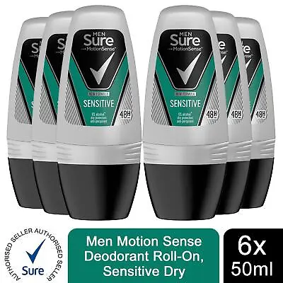 £11.99 • Buy Sure Men Motion Sense Deodorant Roll-On, Sensitive Dry, 6 Pack, 50ml