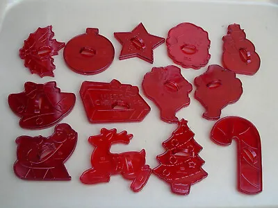 $10.94 • Buy Vtg 13 Set HRM Red Plastic CHRISTMAS Cookie Cutters Made In USA Lot