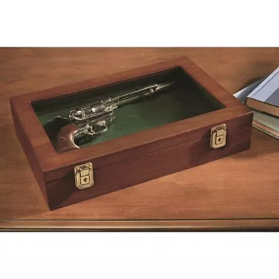 Collectible Handgun Display Case Storage With Hinged Glass-Panel Lid Walnut Oak • $73.95