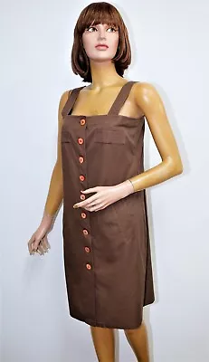 Vintage 1980s Brown Cotton Chasuble Dress SAINT LAURENT 42FR 10US Made In France • $85