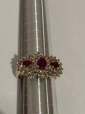 ESTATE VINTAGE 14K Yellow GOLD Ruby & Diamond Ring Size 7 4.8 Grams • $800