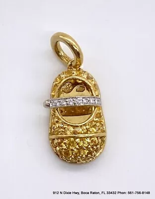 Aaron Basha 18k Yellow Gold Diamond Yellow Sapphire Baby Shoe Pendent • $1299.99