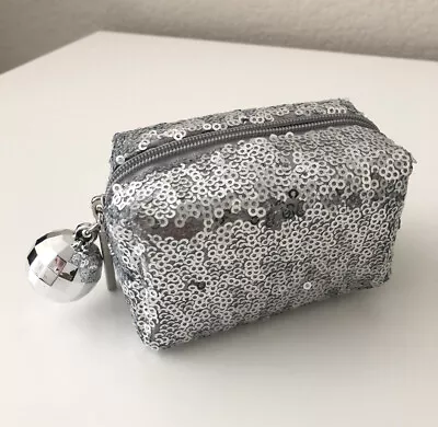 MAC Cosmetics Silver Sequin Small Zipper Pouch Bag Disco Ball Brand New • $14.99