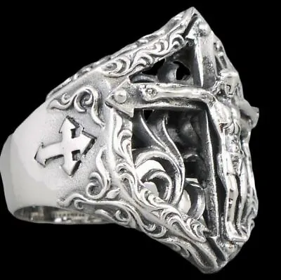 Jesus Artisan Floral Cross Crucifix 925 Sterling Solid Silver Mens Womens Ring • $63.88