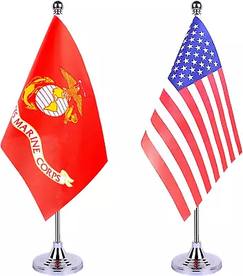 American Flag USA Marine Corps USMC Variety Desk Flags With Stand Base 2 Pack • $18.99