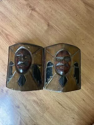 Vintage Hand Carved  BOOKENDS African?? Totem Pole(ish) • $17.77