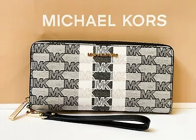 Michael Kors Jet Set Travel Large Continental Jacquard Wallet MK Black Multi • $68.80