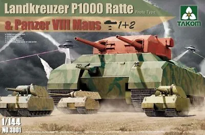 TAKOM 3001 1/144 Landkreuzer P1000 Ratte Proto Type & Panzer VIII Maus • $29.99