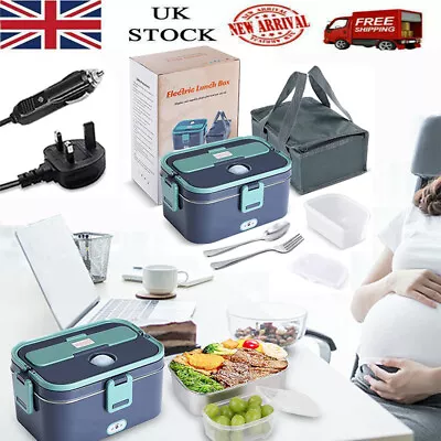 UK Electric Car Heated Lunch Box Food Warmer Portable With Bag USB 12V 24V Blue • £26.11