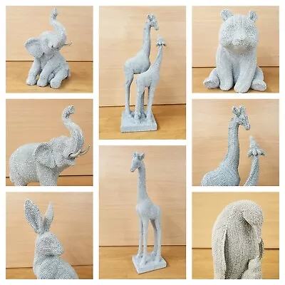 Silver Sparkle Free Stand Elephant Giraffe Hare Panda Ornament Figurine Statue • £24.99