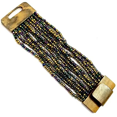 Gerda Lynggaard Monies Stretch Bracelet Multi Strand Beaded Gold Purple • $50