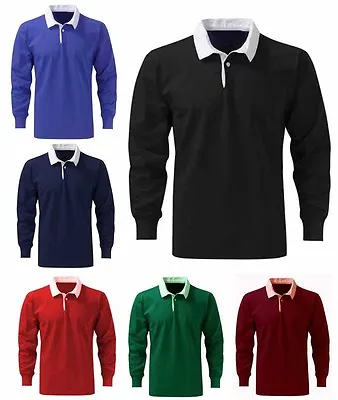 Mens Premium Cotton Rugby Shirt Size XS To 3XL - WORK CASUAL SPORTS LEISURE • £17.95