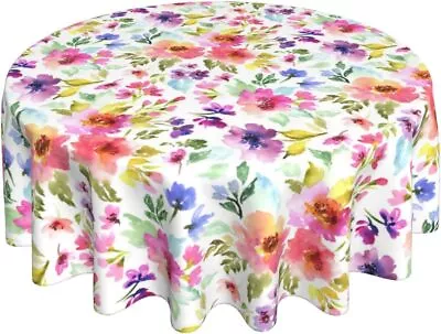 Spring Summer Floral Round Tablecloth 60 Inch Flower Table Clothes Multicolor • $29.86