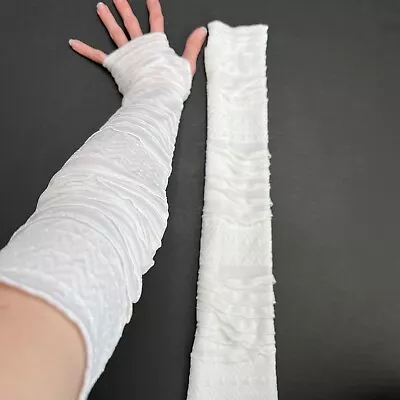 Off White Cream Mummy Bandage Gloves Ruffle Arm Warmers Cyber Goth Costume Ghost • $34