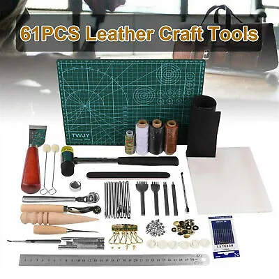 61PCS Leather Craft Working Tools Kit Hand Sewing Supplies Stitching Groover Set • $35.91