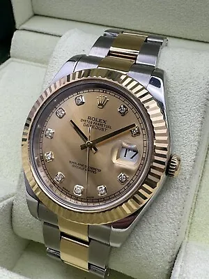 41mm Rolex Datejust II Automatic Fluted 116333 2T Champagne Diamond Dial Factory • $13995