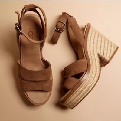 UGG Carine Block Jute Wrapped Platform Heel Ankle Strap Sandal Size 6.5 • $75