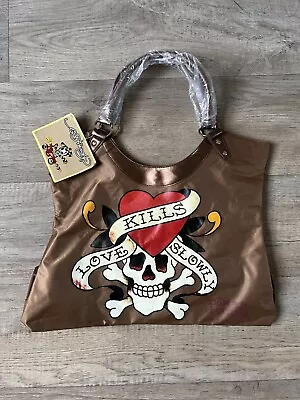 Ed Hardy 'Love Kills Slowly' Bronze Vintage Printed Tote Bag • $25