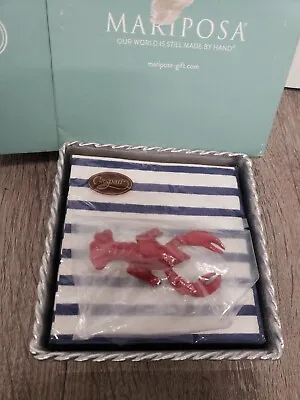 Mariposa Red Lobster Twist Nautical Napkin Box W Striped Napkins By Mariposa • $50