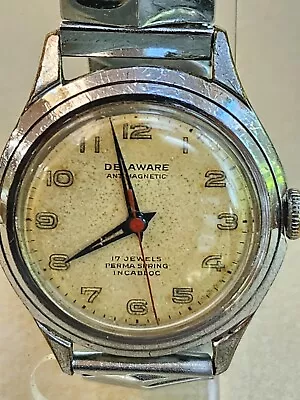 Vintage Mens Delaware 17j Swiss Incabloc Untimagnetic Perma Spring Watch. Runs! • $49.99