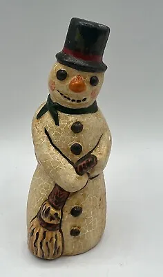 $150 • Buy Vaillancourt Folk Art #43 Snowman Figurine 1989 Top Hat Broom 5 