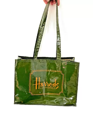 Vintage Harrods Knightsbridge  Large Green  Tote Shopper  Shoulder  Bag • £19.99