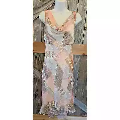 B. SMART Size 10 Patchwork Peach Pink Scoop Neck Dress Sleevless Lined EUC ^ • $18.99