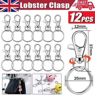 12pcs 37mm Lobster Swivel Clasp Trigger Clip Snap Hook With Round Key Ring UK • £2.99