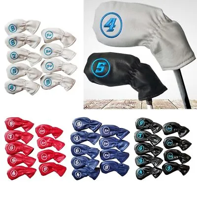$20.06 • Buy 9PCS PU Leather Head Covers Golf Iron Club Putter Headcover Waterproof Protector