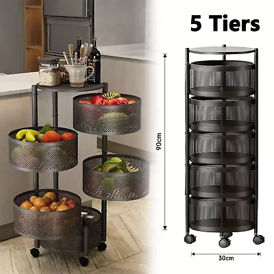 5 Tier Round Rotating Storage Trolley Organiser Vegetable Fruits For Kitchen NEW • £29.99