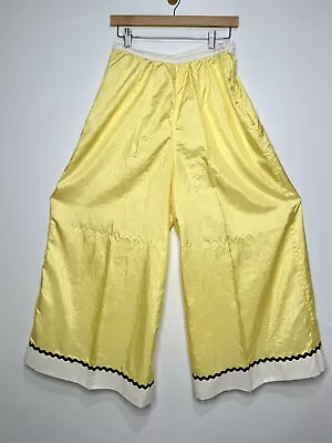 Vintage Palazzo Pants 1970s Satin 29” Waist Yellow Brown White • $39