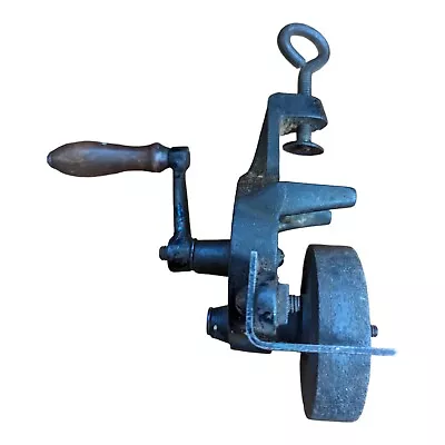 Antique / Vintage Cast Iron Bench Mount Hand Crank Sharpening Stone / Grinder • $40.24