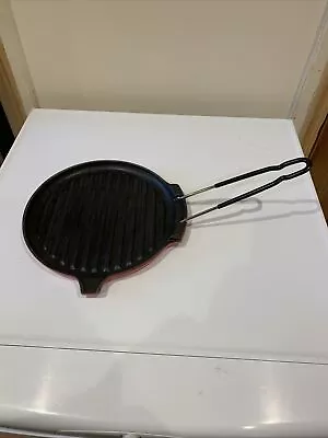 Le Creuset Cast Iron Round Griddle Steak Pan Skillet 9 Inch 23cm Folding Handle • £35