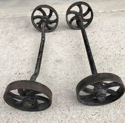 4 Vtg Matching Industrial Cart Steampunk Cast Iron 7” Hit Miss Engine Wheels • $176.46