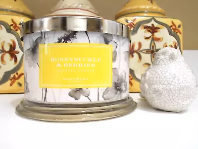 Homeworx By Slatkin & Co. HONEYSUCKLE & BERRIES Candle 18oz 4 Wick  RARE! • $39.95