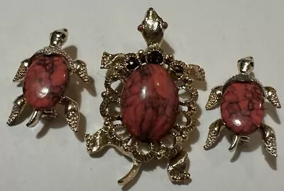 Gerry's Old Vintage Brooch Pin Necklace 3 SEA TURTLES RHODONITE GEM Jelly Belly • $0.99