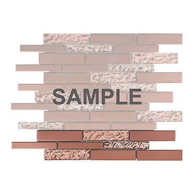 $3.99 • Buy Rose Gold Satin Copper Stainless Steel Infused Glass Mosaic Tile Backsplash