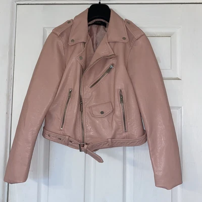 £9.99 • Buy Zara Basic Baby Pink Leather Jacket Size EUR Small