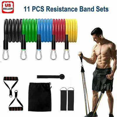 $11.98 • Buy 11 PCS Resistance Band Set Yoga Pilates Abs Exercise Fitness Tube Workout Bands