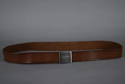 $139.99 • Buy YSL Saint Laurent Brown Leather LOGO Belt Sz 90CM Italy Silver Buckle