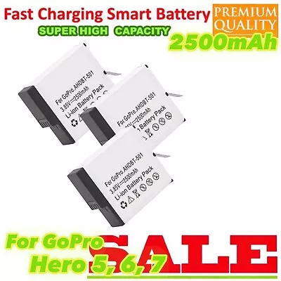 3x 2500mAh For GoPro Hero 5/6/7 WHT Battery For Camera AHDBT-501 AHDBT 501 • $37.77