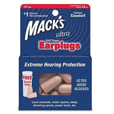 Macks Safesound Ultra - Soft Foam Earplugs - 10 Pairs - Free Travel Case  • £9.95