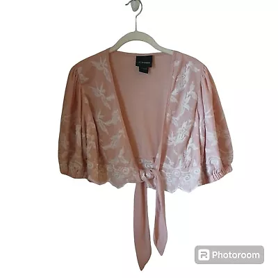 Liv Los Angeles Pink Top / Shrug With White Floral Embroidery Size L • $22.99