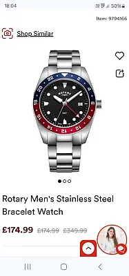 Rotary Men's Stainless Steel Bracelet Watch 42mm Black Dial - GB00680/04 • £36.67