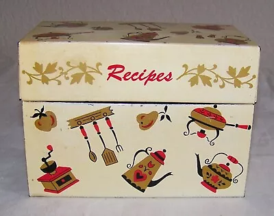 Vintage Metal Tin Ohio Art Recipe Box Retro Kitchen Utensil 5 X3 X3.5  W/ Cards • $9.99