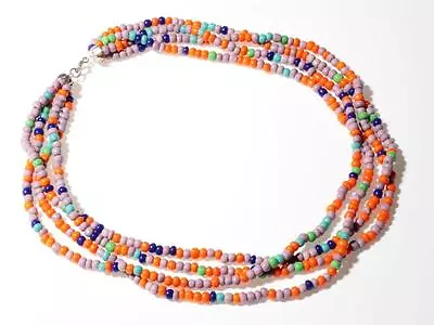 18  Vintage Czech 4 Strand Necklace Multi Colored Rondelle Glass Beads • $20