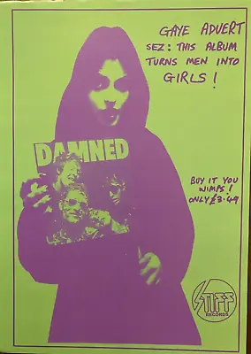 Damned & Adverts Punk Poster - First Album Release 77 A3 Size Advertising Repro • £4.50