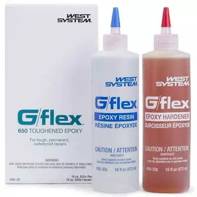 West System Boat Marine G/Flex 650 Epoxy 32oz Kit 2 Two 16oz Bottles 650-32 • $89.43